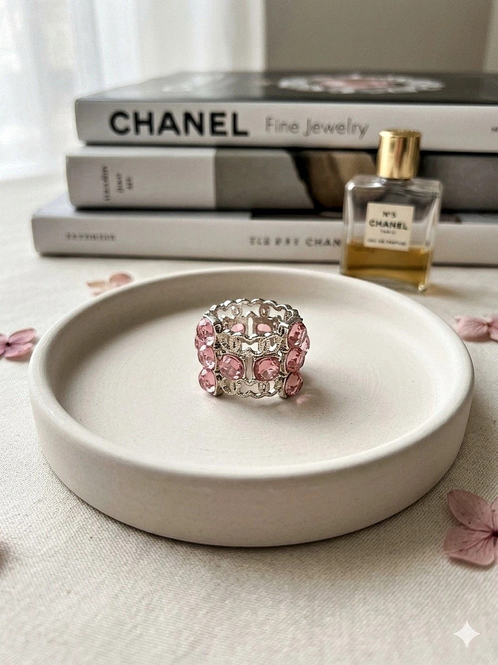 Pink Gem with Gold-Tone Double C Statement Ring 7
